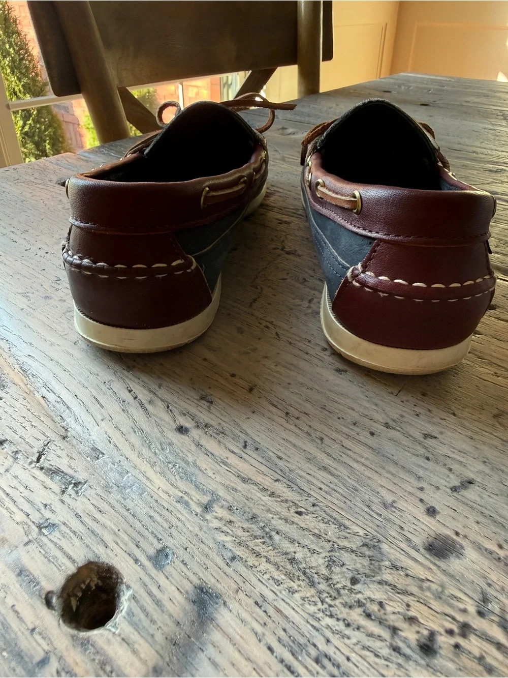 Sebago Docksides Boat Shoes womens 8.5 M Navy Burgundy Leather Made in USA